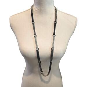 Vintage Necklace Station Chain Black Silver Multi Strand Ombre Effect 36" SK2897
